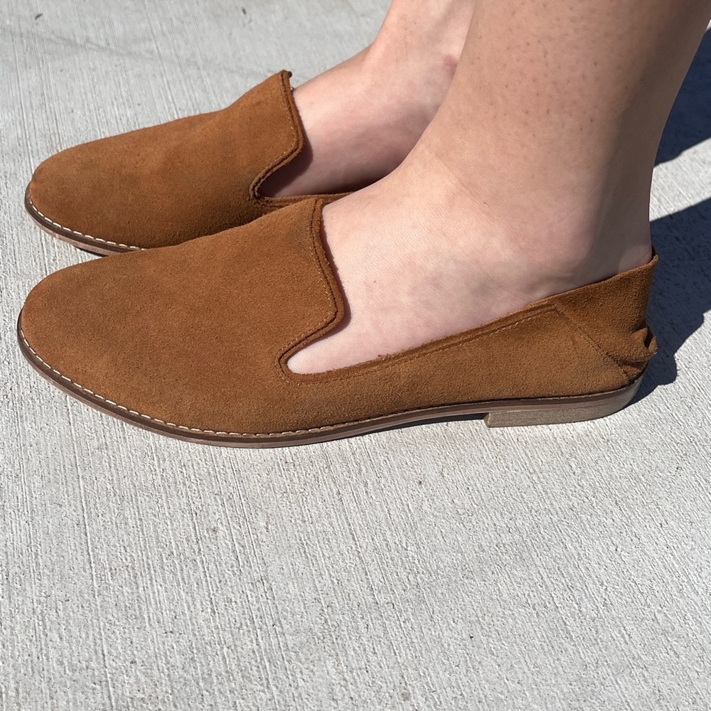 SOLE SOCIETY Jameson Cognac Cow Suede Flats Loafers Size 7.5 Brown